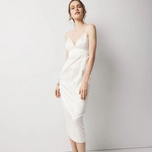 NWT WHBM Floral Jacquard Midi Slip Dress White Size 8